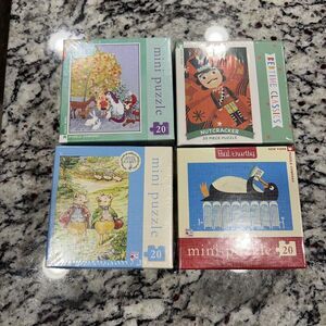 New York Puzzle Co 20 piece Mini‎ Puzzle Lot Of 4 Unicorn, Rabit, Nutcracker